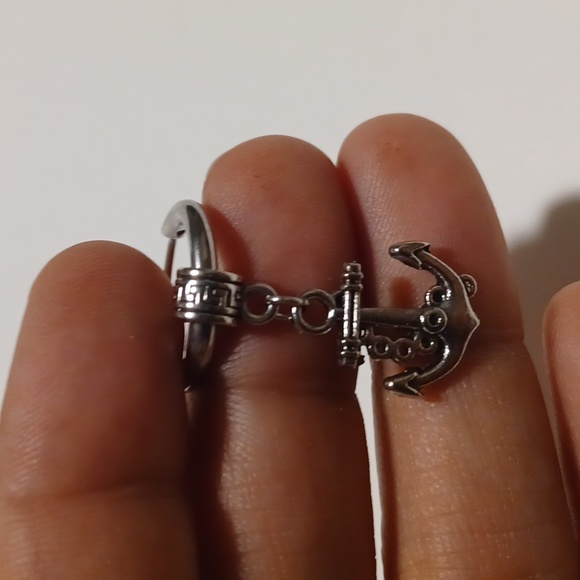 2pc Stainless Anchor Cross Earring Single Ear Silver-tone Hinged Hoop - Picture 7 of 14